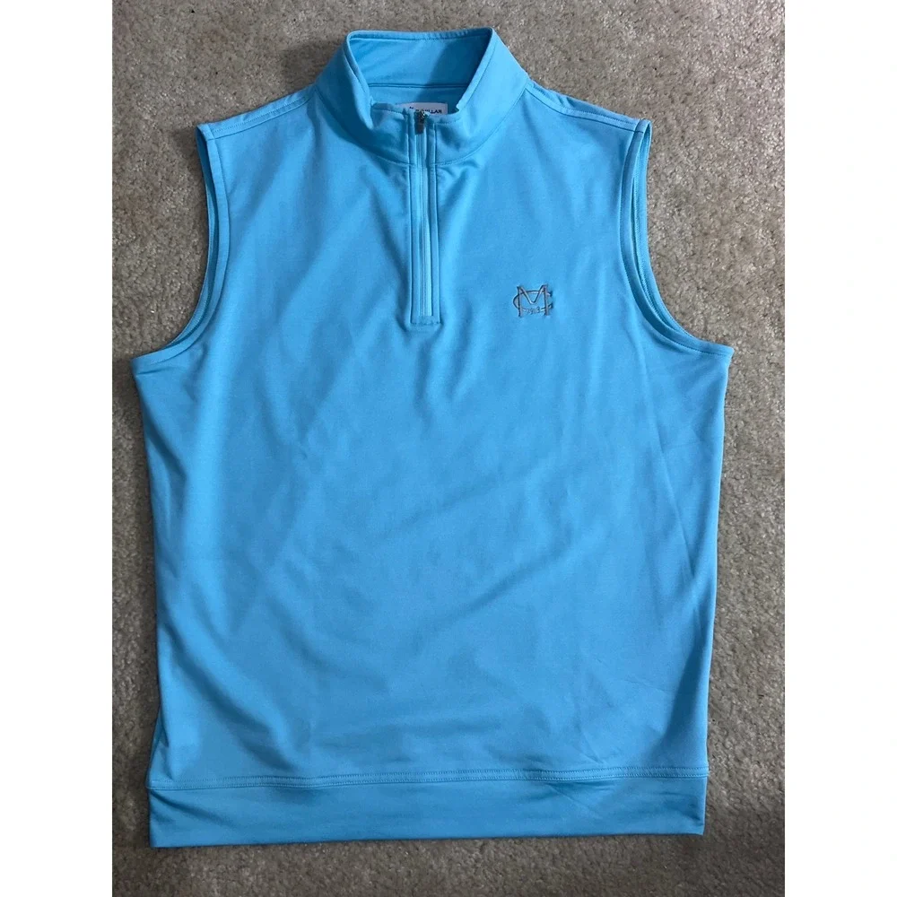 Peter Millar Mens Light Blue 1/4 Zip Golf Vest Performance MC 1918 Logo XLTesirt